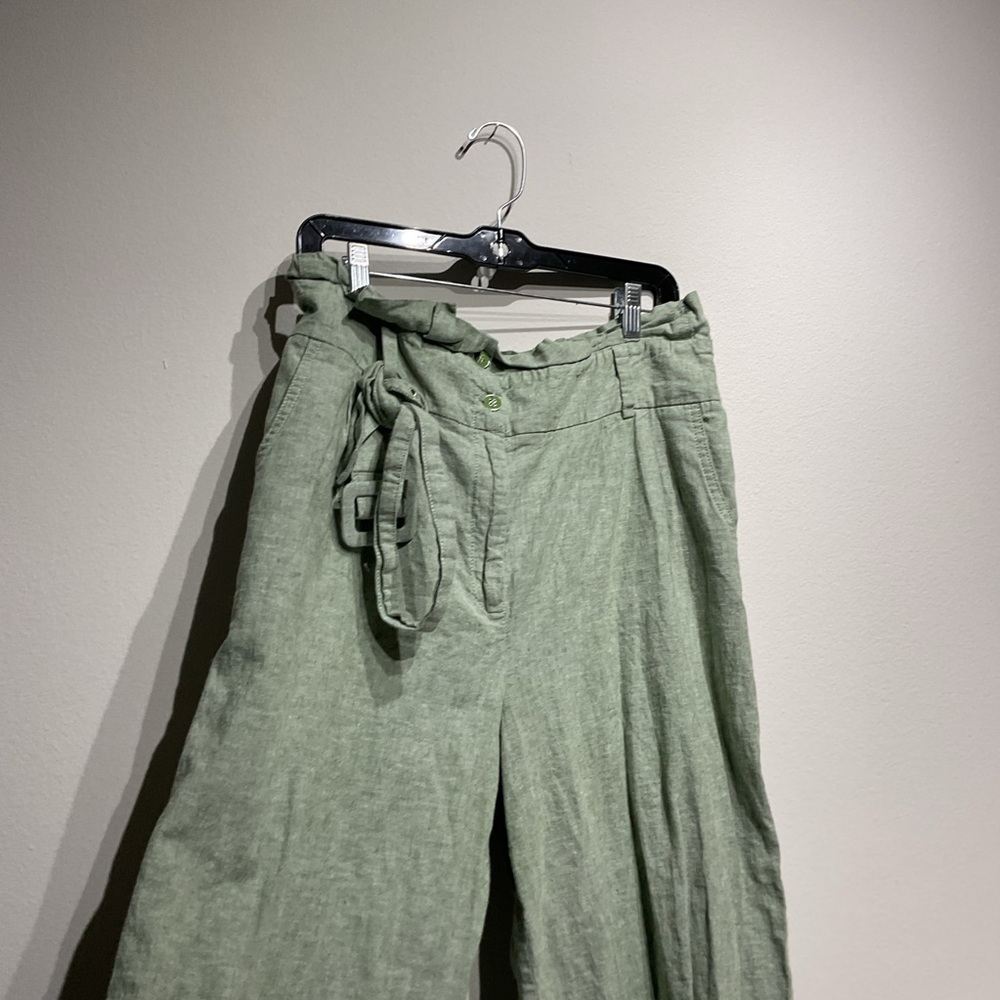 INC Linen Blend Size 14 Wide Leg Ankle Pants Flowy Beachy with Belt Same Color - Picture 6 of 10
